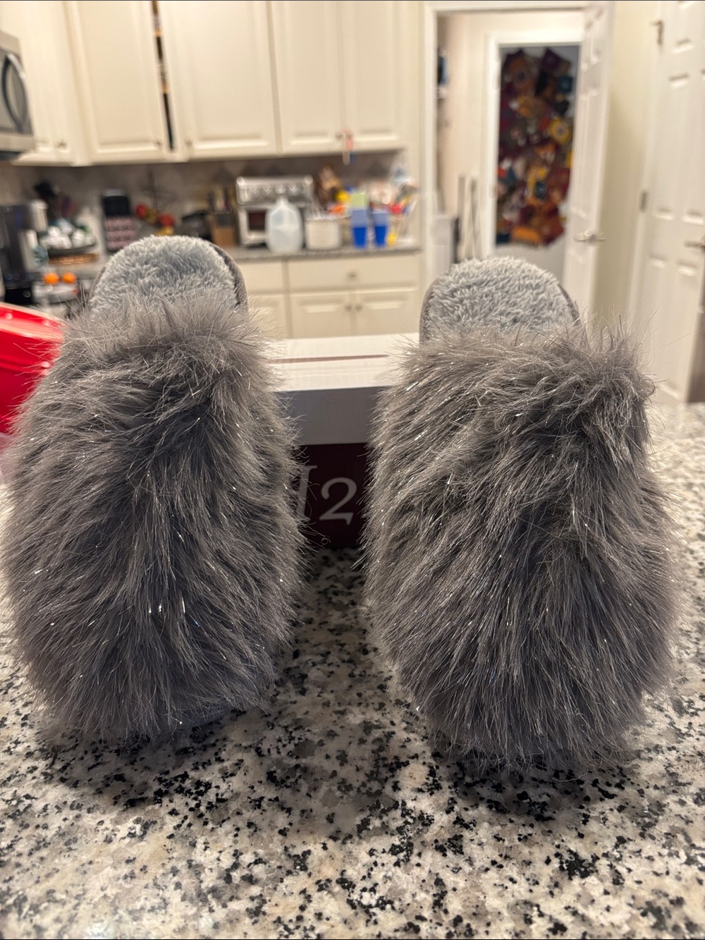 Gray Faux-Fur Slip-On Shoes